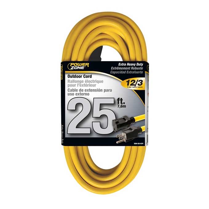 Extension Cord PowerZone 12/3 x 25' Yellow