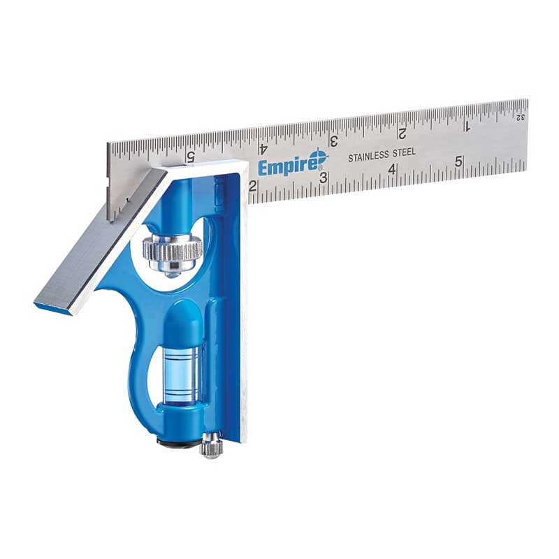 Empire True Blue Series E255 Combination Square, 6 in L Blade, SAE Graduation, Stainless Steel Blade