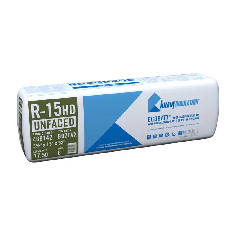 Insulation Knauf R15 15"x93" Unfaced 77.5SF 30/FS B92EVX 106186