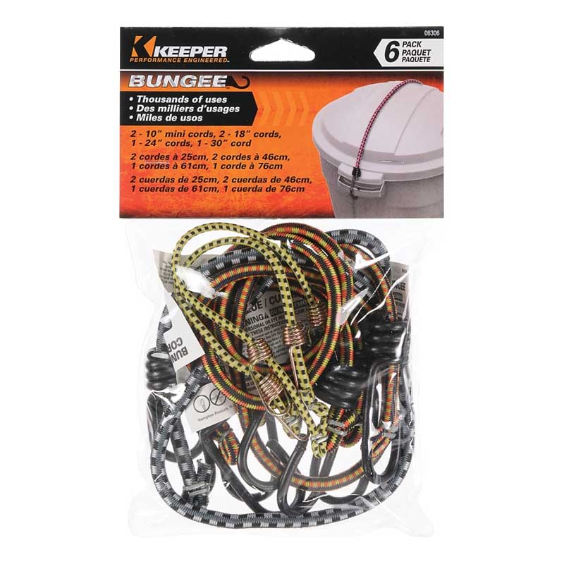 Bungee Cords Keeper Steel Hook End Rubber 6Pk