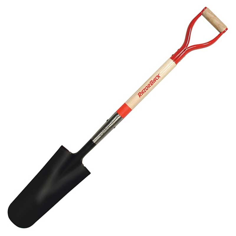 Shovel Razor Back Drain Spade w/ Wood Handle And D-Grip 29"