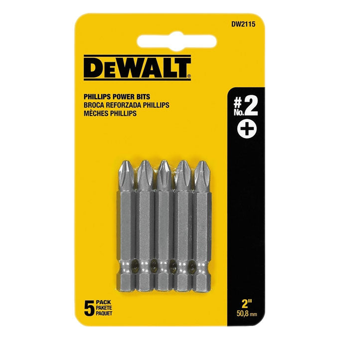 Drill Bit Dewalt Power Bit Phillips Drive #2 1/4"X 2" 5 Pack
