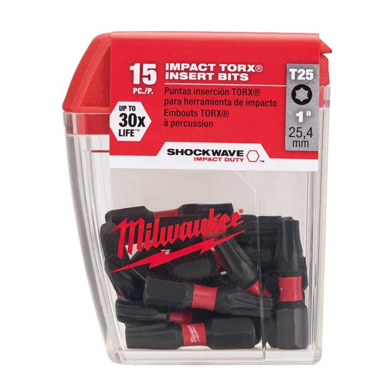 Milwaukee SHOCKWAVE 48-32-5014 Insert Bit, T25 Drive, Torx Drive, 1/4 in Shank, Hex Shank, 1 in L, S2 Steel