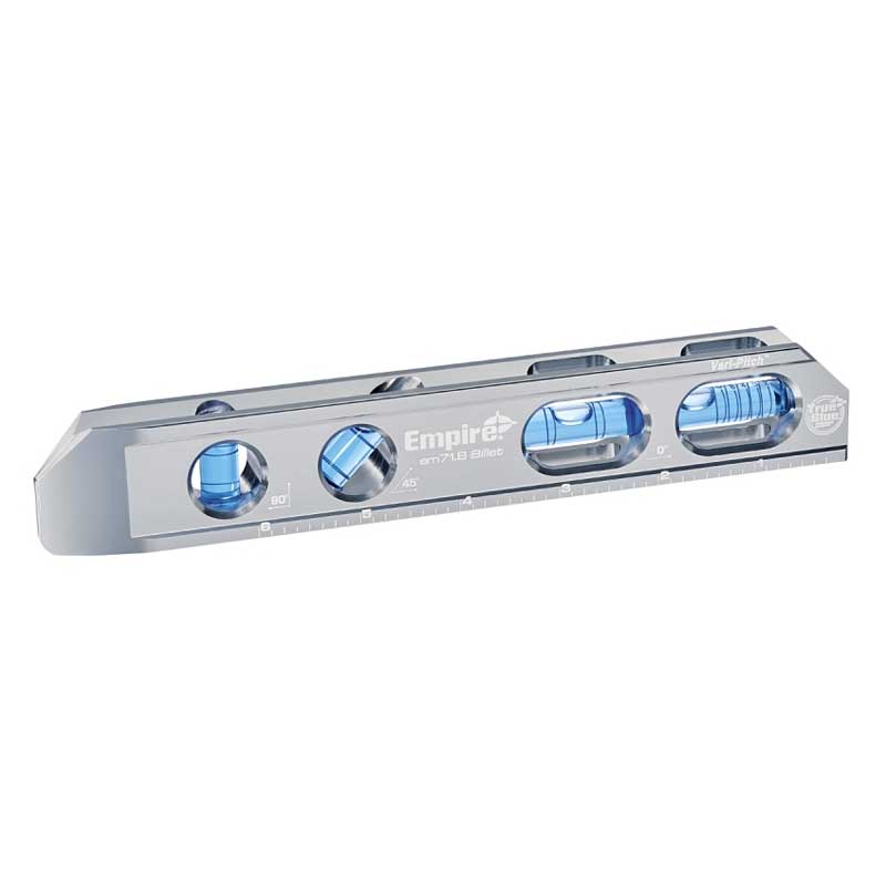 Empire True Blue Series EM71.8 Magnetic Billet Torpedo Level, 8 in L, 4-Vial, Magnetic, Aluminum, Silver