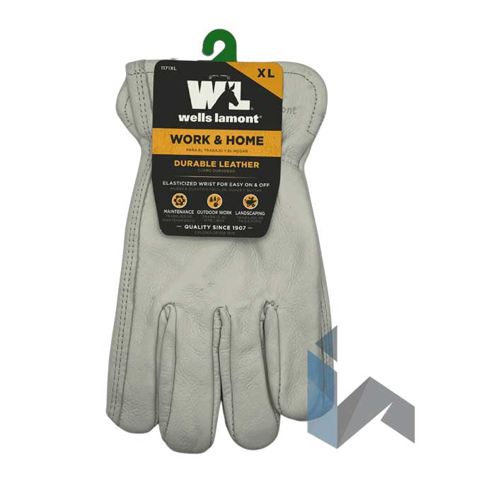 Guantes Well Lamont de piel de vaca blanca con puños elásticos XL para hombre