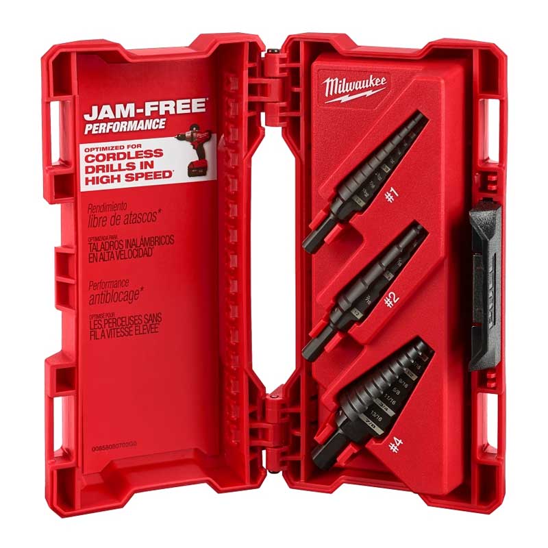 Milwaukee 48-89-9221 Step Drill Bit Set, Dual Flute, 3-Piece, HSS, Black Oxide