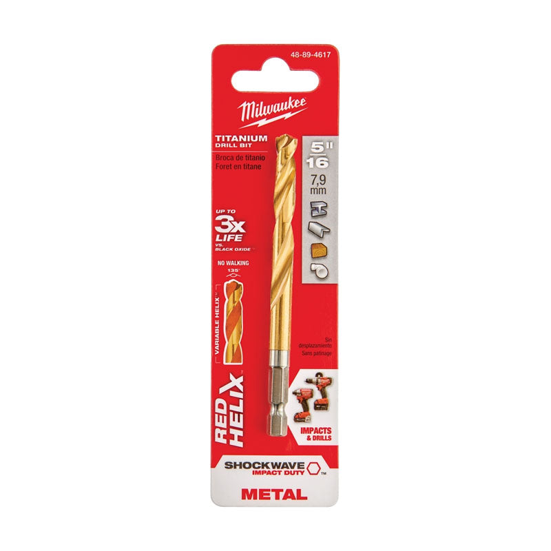 Milwaukee 48-89-4617 Impact Drill Bit, 5/16 in Dia, 4.37 in OAL, Twist Flute, 1/4 in Dia Shank, Hex Shank