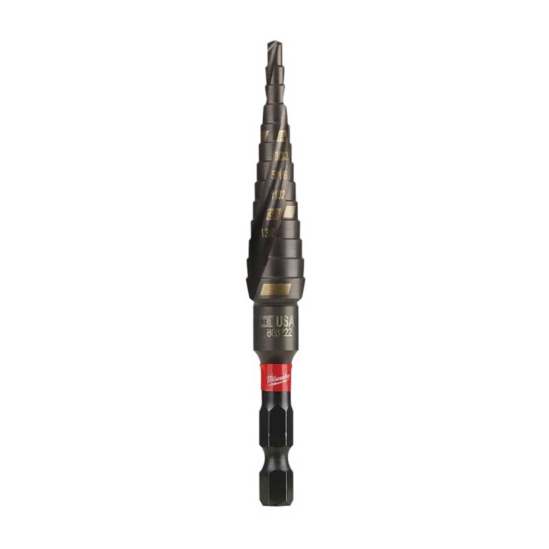 Milwaukee SHOCKWAVE Impact Duty 48-89-9241 Step Drill Bit, 1/8 to 1/2 in Dia, Spiral Flute, 2-Flute, Hex Shank
