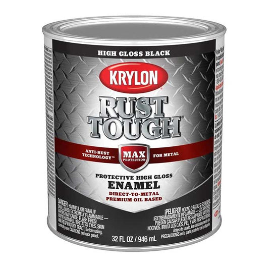 Pintura Krylon Rust Tough negra brillante 1 cuarto de galón