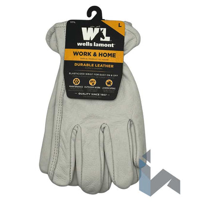 Guantes Wells Lamont de piel de vaca blanca con puños elásticos grandes para hombre