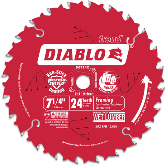 Hoja de sierra Diablo para enmarcar madera, 24 dientes, 7 1/4"